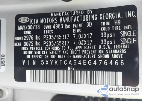 2014 Kia Sorento Lx из США, поврежденный, VIN 5XYKTCA64EG476466